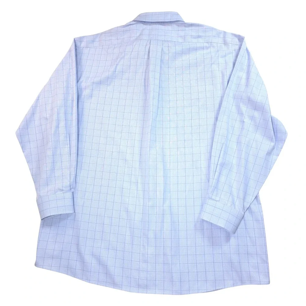 Jos. A. Bank Mens 17-34 Light Blue Windowpane Non-Iron Cotton Dress Shirt
